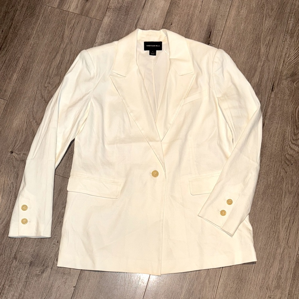 Something Navy off White/ Ivory Boyfriend Linen Blazer